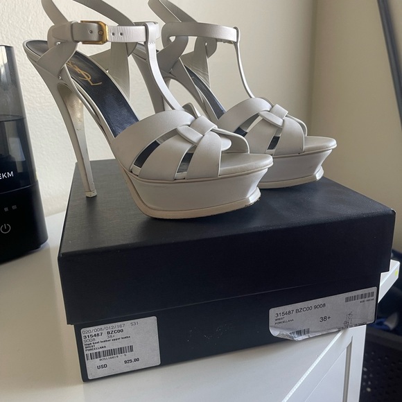 Yves Saint Laurent Cream Strappy Platform Heels - Picture 3 of 4